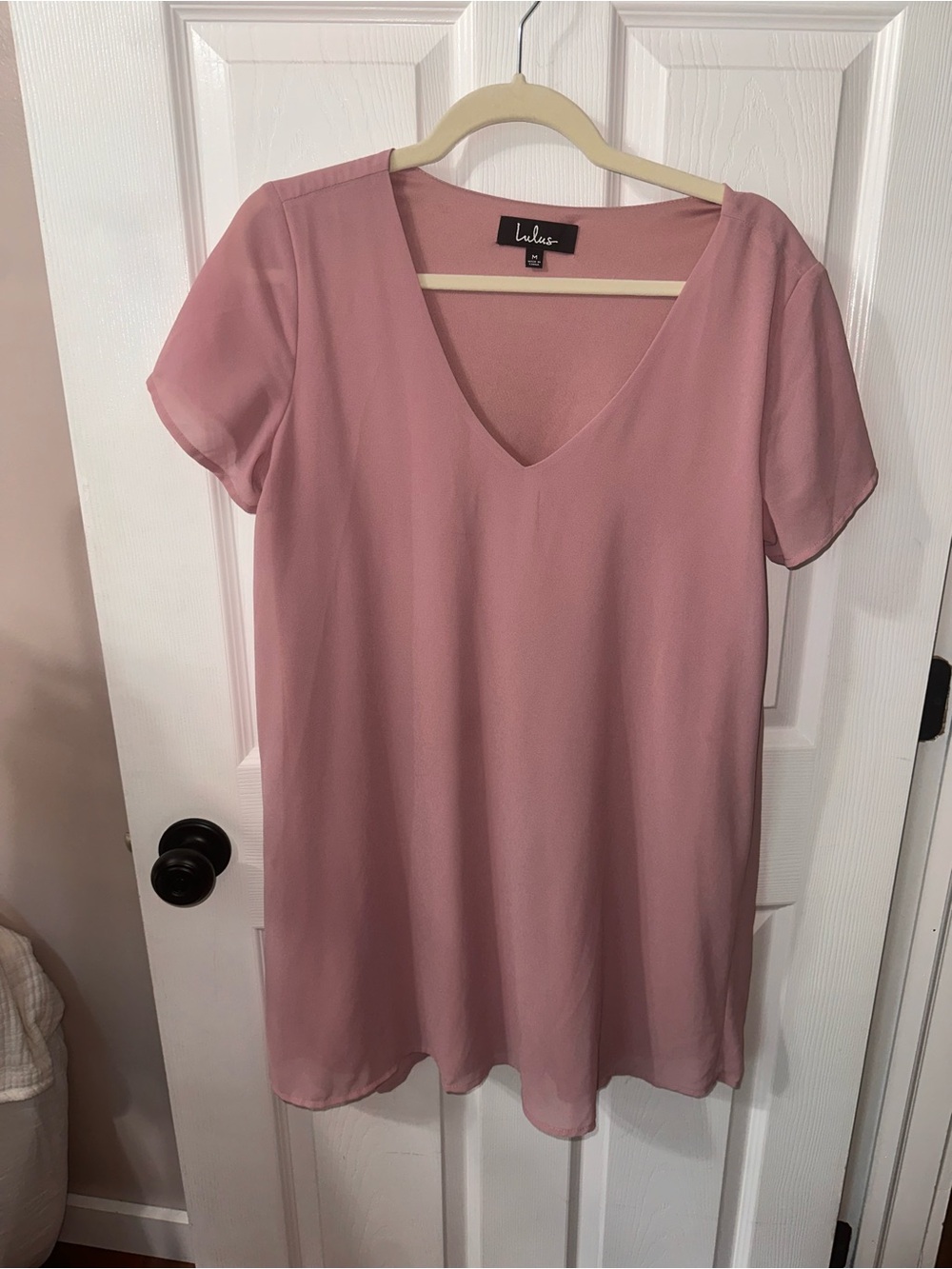Lulu's Dusty Rose V-Neck Short Sleeve Mini Dress